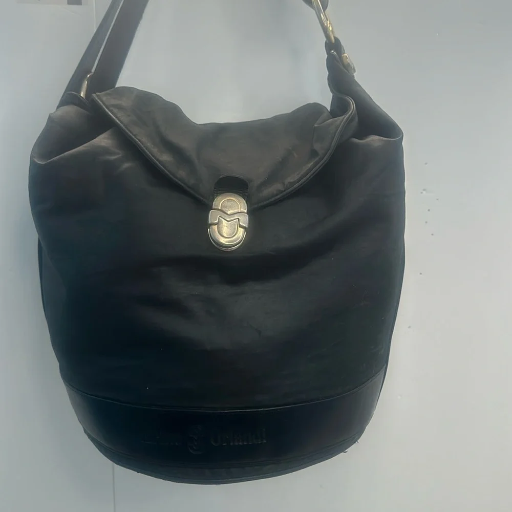 Marino Orlandi Bucket black leather and nylon swing bag